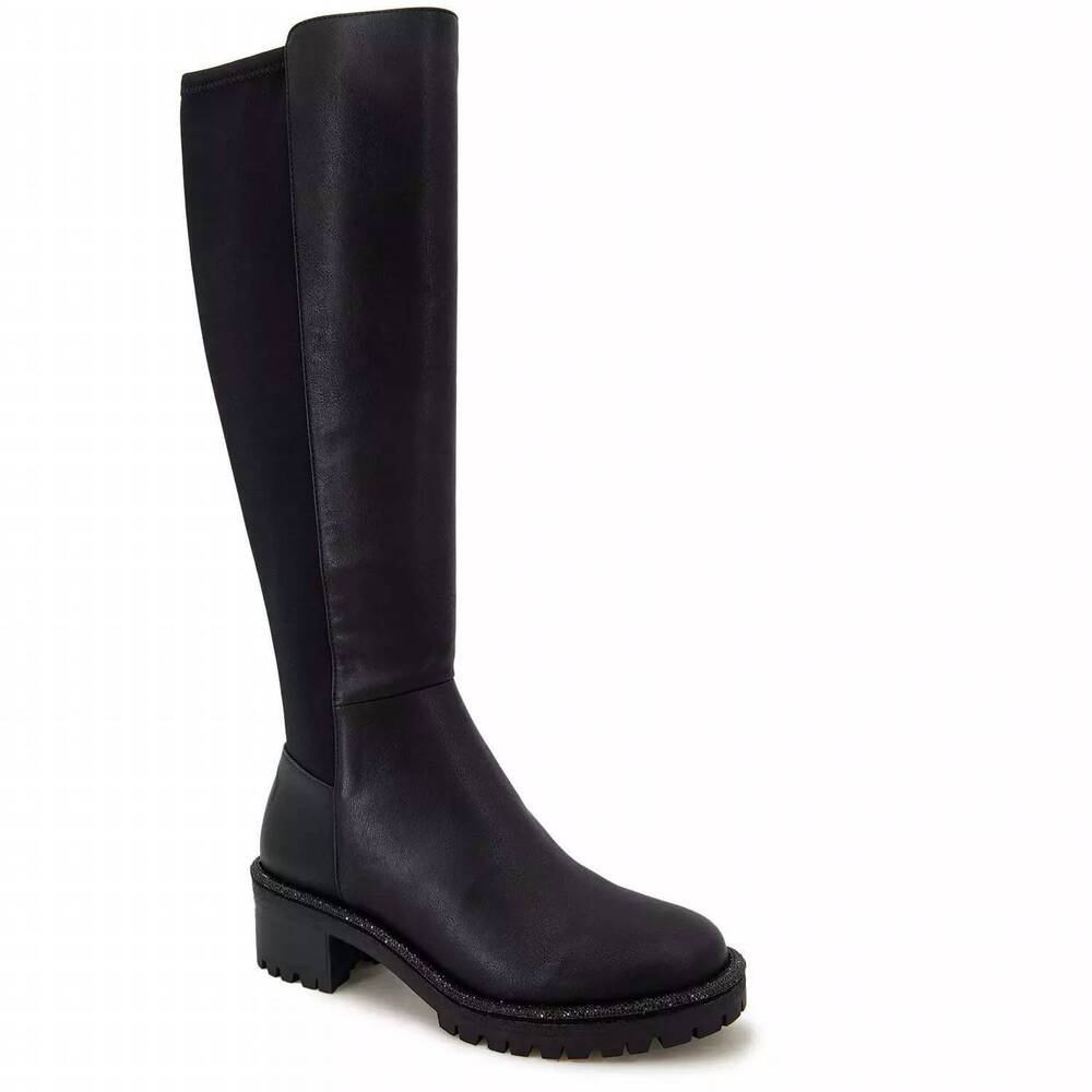 NEW KENNETH COLE REACTION women's tate jewel stretch tall lug riding boots in bl